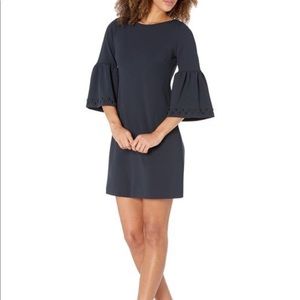 Ivanka Trump Blue Bell Sleeve Scuba Crepe Dress with Hardware - Size 2